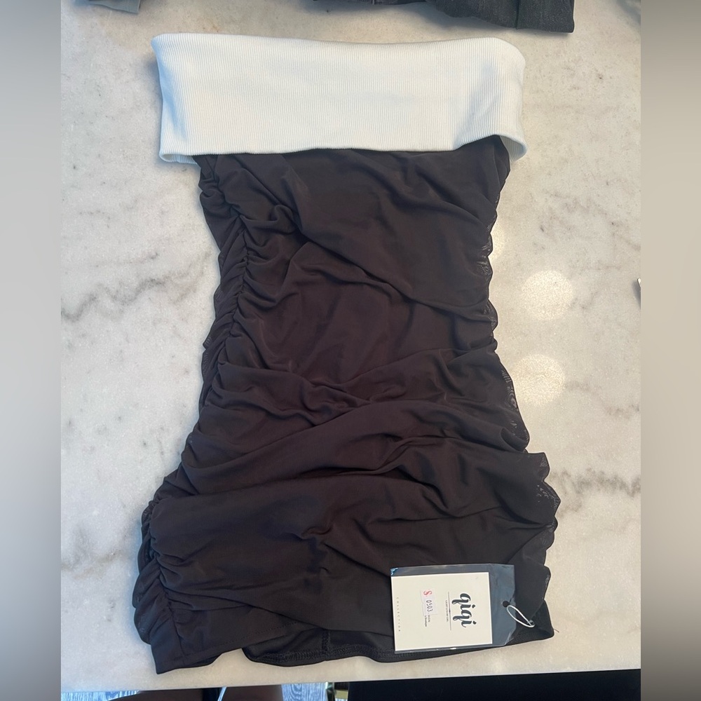 Black and White Ruched Dress